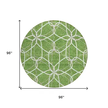 8' Green And Ivory Round Geometric Washable Indoor Outdoor Area Rug