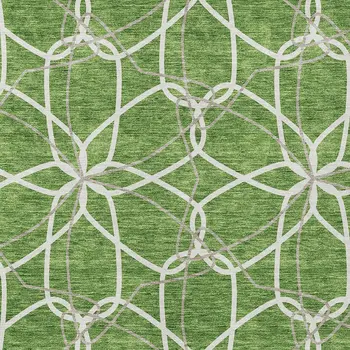 9' X 12' Green And Ivory Geometric Washable Indoor Outdoor Area Rug