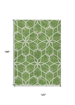 10' X 14' Green And Ivory Geometric Washable Indoor Outdoor Area Rug