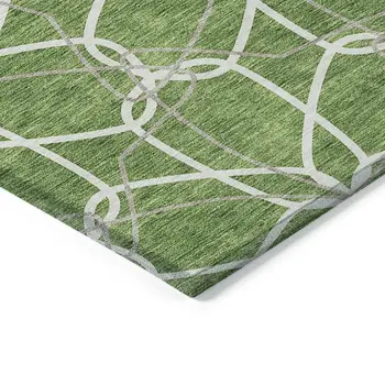 10' X 14' Green And Ivory Geometric Washable Indoor Outdoor Area Rug