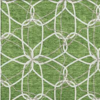 10' X 14' Green And Ivory Geometric Washable Indoor Outdoor Area Rug