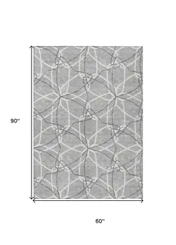 5' X 8' Gray And Ivory Geometric Washable Indoor Outdoor Area Rug