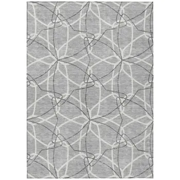 5' X 8' Gray And Ivory Geometric Washable Indoor Outdoor Area Rug