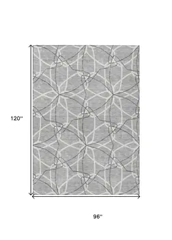 8' X 10' Gray And Ivory Geometric Washable Indoor Outdoor Area Rug