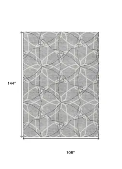 9' X 12' Gray And Ivory Geometric Washable Indoor Outdoor Area Rug