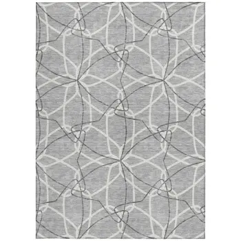 10' X 14' Gray And Ivory Geometric Washable Indoor Outdoor Area Rug