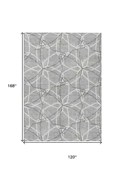 10' X 14' Gray And Ivory Geometric Washable Indoor Outdoor Area Rug
