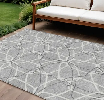 10' X 14' Gray And Ivory Geometric Washable Indoor Outdoor Area Rug