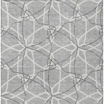 10' X 14' Gray And Ivory Geometric Washable Indoor Outdoor Area Rug