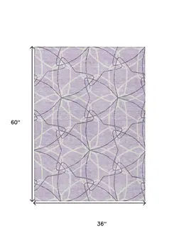 3' X 5' Lavender And Ivory Geometric Washable Indoor Outdoor Area Rug