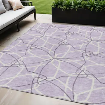 5' X 8' Lavender And Ivory Geometric Washable Indoor Outdoor Area Rug