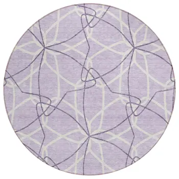 8' Lavender And Ivory Round Geometric Washable Indoor Outdoor Area Rug