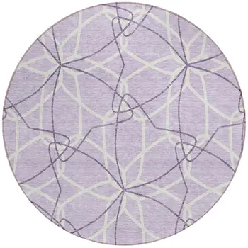 8' Lavender And Ivory Round Geometric Washable Indoor Outdoor Area Rug