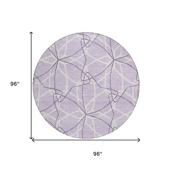 8' Lavender And Ivory Round Geometric Washable Indoor Outdoor Area Rug