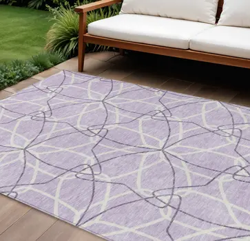 8' X 10' Lavender And Ivory Geometric Washable Indoor Outdoor Area Rug