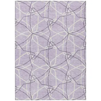8' X 10' Lavender And Ivory Geometric Washable Indoor Outdoor Area Rug