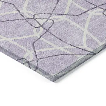 8' X 10' Lavender And Ivory Geometric Washable Indoor Outdoor Area Rug