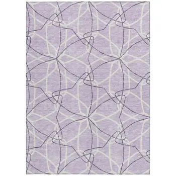 9' X 12' Lavender And Ivory Geometric Washable Indoor Outdoor Area Rug