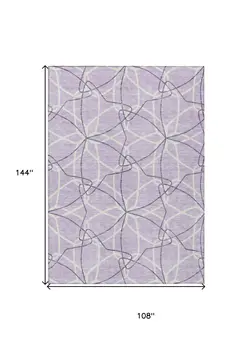 9' X 12' Lavender And Ivory Geometric Washable Indoor Outdoor Area Rug