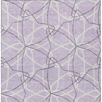 9' X 12' Lavender And Ivory Geometric Washable Indoor Outdoor Area Rug
