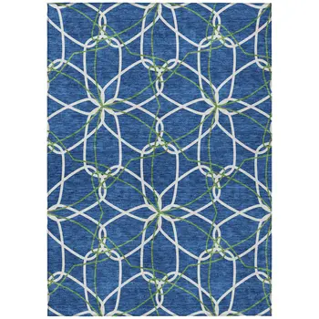 3' X 5' Navy Blue And Ivory Geometric Washable Indoor Outdoor Area Rug