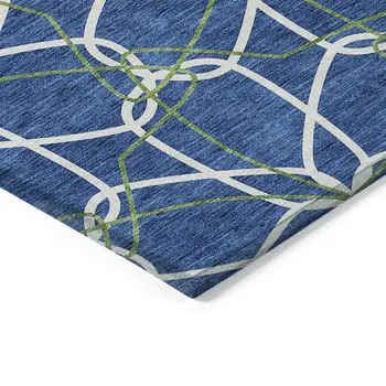 5' X 8' Navy Blue And Ivory Geometric Washable Indoor Outdoor Area Rug