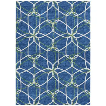 5' X 8' Navy Blue And Ivory Geometric Washable Indoor Outdoor Area Rug