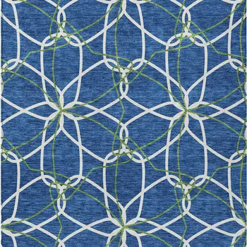 10' X 14' Navy Blue And Ivory Geometric Washable Indoor Outdoor Area Rug