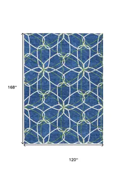 10' X 14' Navy Blue And Ivory Geometric Washable Indoor Outdoor Area Rug