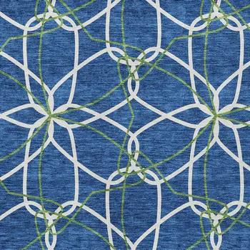 10' X 14' Navy Blue And Ivory Geometric Washable Indoor Outdoor Area Rug