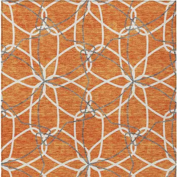 3' X 5' Orange And Ivory Geometric Washable Indoor Outdoor Area Rug