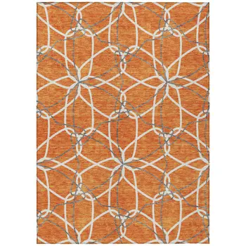 8' X 10' Orange And Ivory Geometric Washable Indoor Outdoor Area Rug