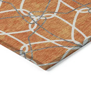 8' X 10' Orange And Ivory Geometric Washable Indoor Outdoor Area Rug