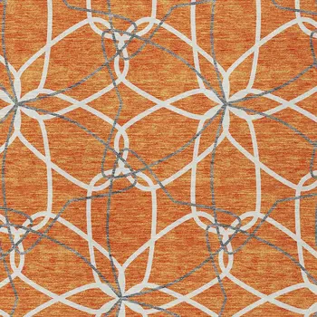 8' X 10' Orange And Ivory Geometric Washable Indoor Outdoor Area Rug