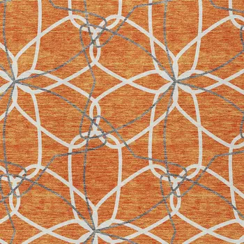 9' X 12' Orange And Ivory Geometric Washable Indoor Outdoor Area Rug