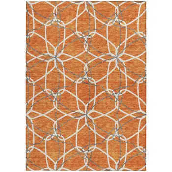 10' X 14' Orange And Ivory Geometric Washable Indoor Outdoor Area Rug