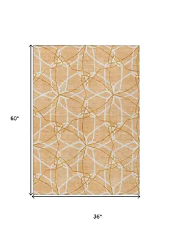 3' X 5' Peach And Ivory Geometric Washable Indoor Outdoor Area Rug
