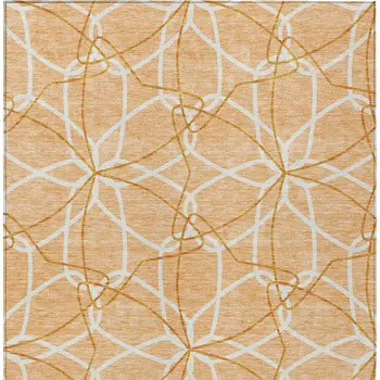 5' X 8' Peach And Ivory Geometric Washable Indoor Outdoor Area Rug
