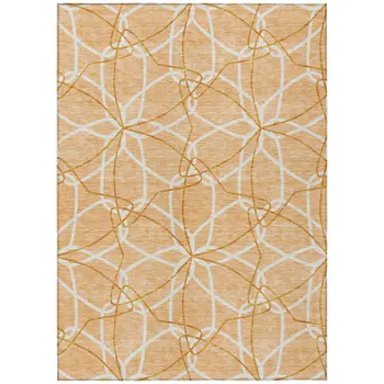 5' X 8' Peach And Ivory Geometric Washable Indoor Outdoor Area Rug
