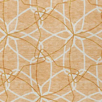 5' X 8' Peach And Ivory Geometric Washable Indoor Outdoor Area Rug