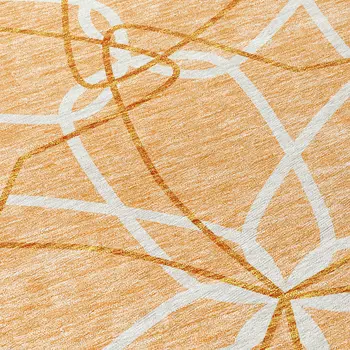 8' Peach And Ivory Round Geometric Washable Indoor Outdoor Area Rug