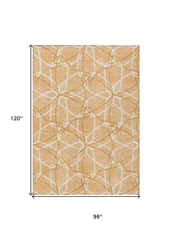 8' X 10' Peach And Ivory Geometric Washable Indoor Outdoor Area Rug
