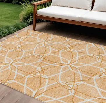 8' X 10' Peach And Ivory Geometric Washable Indoor Outdoor Area Rug