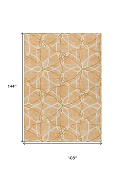 9' X 12' Peach And Ivory Geometric Washable Indoor Outdoor Area Rug