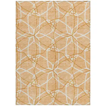 9' X 12' Peach And Ivory Geometric Washable Indoor Outdoor Area Rug