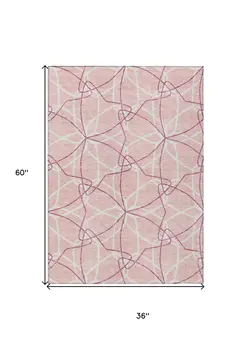 3' X 5' Pink And Ivory Geometric Washable Indoor Outdoor Area Rug