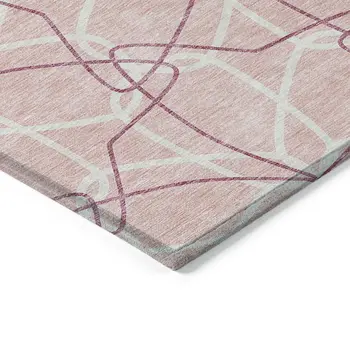 3' X 5' Pink And Ivory Geometric Washable Indoor Outdoor Area Rug