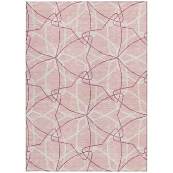 5' X 8' Pink And Ivory Geometric Washable Indoor Outdoor Area Rug
