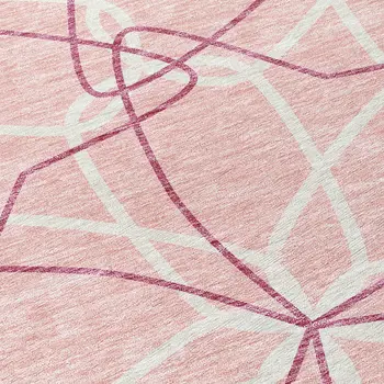 8' Pink And Ivory Round Geometric Washable Indoor Outdoor Area Rug