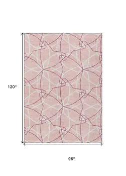 8' X 10' Pink And Ivory Geometric Washable Indoor Outdoor Area Rug